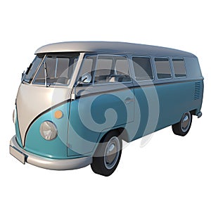 Retro 1960 minibus Bus- Perspective F view white background 3D Rendering Ilustracion 3D photo