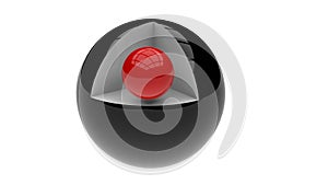 3D rendering - red sphere within a sphere cutout