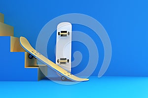 3D Render Illustration Skateboards isolated on Color stears Background