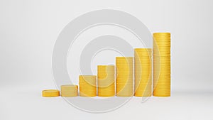 3D render illustration. Stack of golden coins on white background.