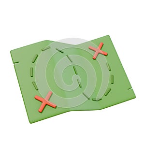 3d render illustration of treasure map with points. geolocating travel, camping spots. Isolated object