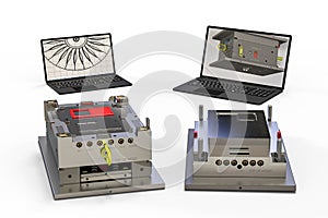 3D render image of a plastic injection mold