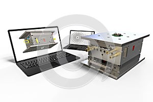 3D render image of a plastic injection mold