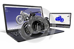 Computer aided design with 3D software.motorcycle development with the help of a computer software