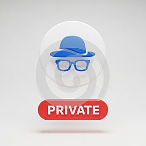 3D Incognito Mode Icon with Private Button on White Background symbol