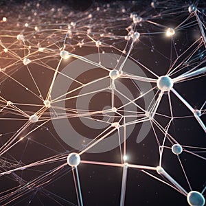 A 3D render of interconnected abstract nodes forming a web-like structure, glowing subtly against a deep space back