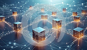 3d render of interconnected cubes symbolizing a decentralized blockchain network