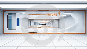 3d render interior. Futuristic hallway.