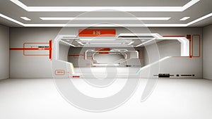 3d render interior. Futuristic hallway.