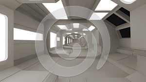 3d render interior. Futuristic hallway.