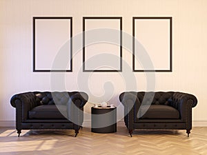 3d render of a interior mock-up with a poster