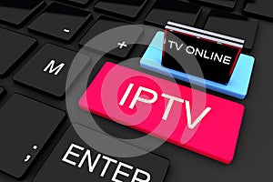 3D render . IPTV . Online television broadcasting . Technology concept