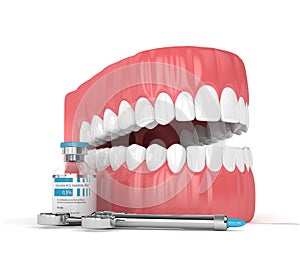 3d render of jaw with lidocaine and syringe photo