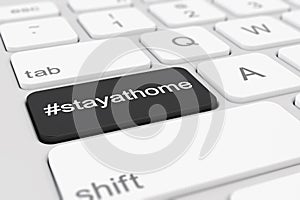 3d render of a keyboard with a black key - hashtag stay at home