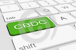 3d render of a keyboard with green CBDC button