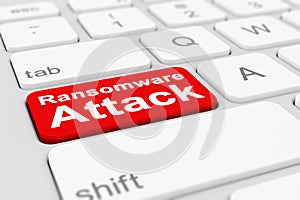 3d render of a keyboard with a red key - ransomware attack