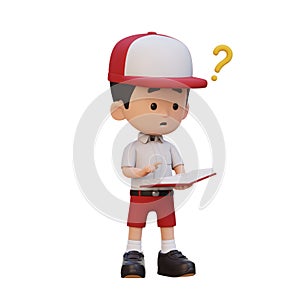 3D kid character get confused when reading a book