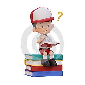 3D kid character get confused when reading a book