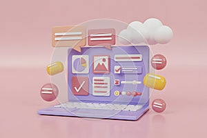 3D Render of a Laptop Displaying Various UI Elements and Icons