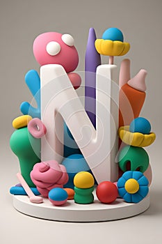 3D Render of the Letter 'N' Surrounded by Playful CGI Clay Objects
