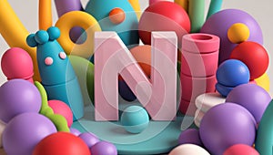 3D Render of the Letter 'N' Surrounded by Playful CGI Clay Objects