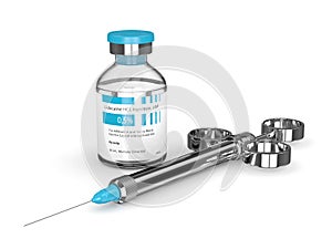 3d render of lidocaine glass vial with syringe photo