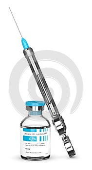 3d render of lidocaine glass vial with syringe photo