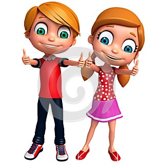 3D Render of Little Boy and Girl with thums up pose photo