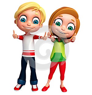 3D Render of Little Boy and Girl with thums up pose photo