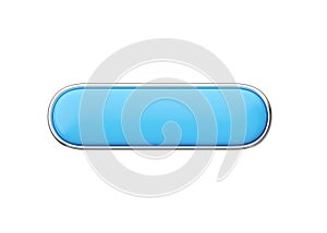 3d render long button - glossy web element, rectangular shiny label with chrome and clean click symbol