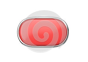 3d render long button - glossy web element, rectangular shiny label with chrome and clean click symbol