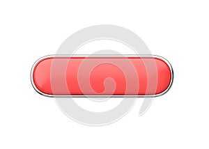 3d render long button - glossy web element, rectangular shiny label with chrome and clean click symbol