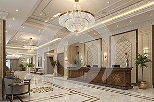 3d render luxury hotel lobby reception-generated by ai