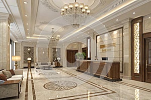 3d render luxury hotel lobby reception-generated by ai