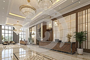 3d render luxury hotel lobby reception-generated by ai