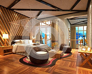 3d render luxury hotel room