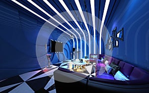 3d render of blue colored living room