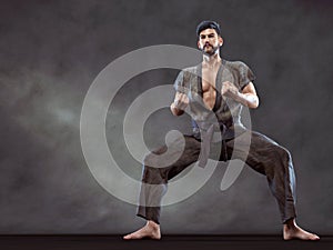 3d Render: a man pose an action with China martial Arts Styles, Kung Fu