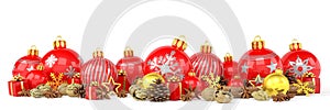3d render - red christmas baubles over white background