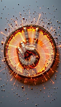 3d render metallic word peace glowing light particles