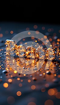 3d render metallic word peace glowing light particles