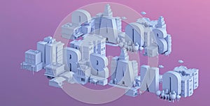 3d render of a mini city, typography 3d of the name caos urbano photo