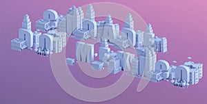 3d render of a mini city, typography 3d of the name of cidade do mexico photo