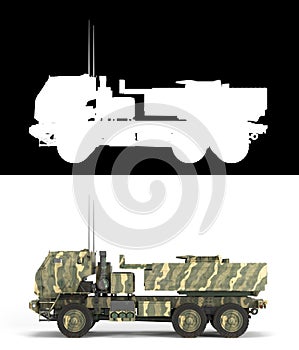 3d render mlrs himars High Mobility Artillery Rocket System land leases for ukraine on white with alpha photo
