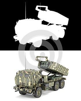 3d render mlrs himars High Mobility Artillery Rocket System land leases for ukraine on white with alpha photo