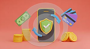 3D render Mobile Payment Security and Financial Transactions