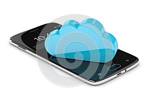 3d render of mobile phone with cloud over white