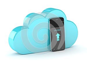 3d render of mobile phone with cloud over white