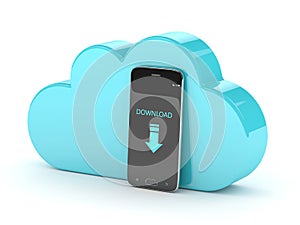 3d render of mobile phone with cloud over white