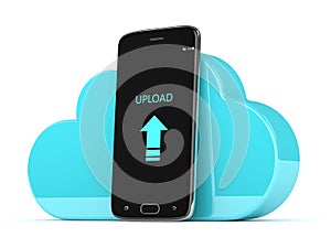 3d render of mobile phone with cloud over white